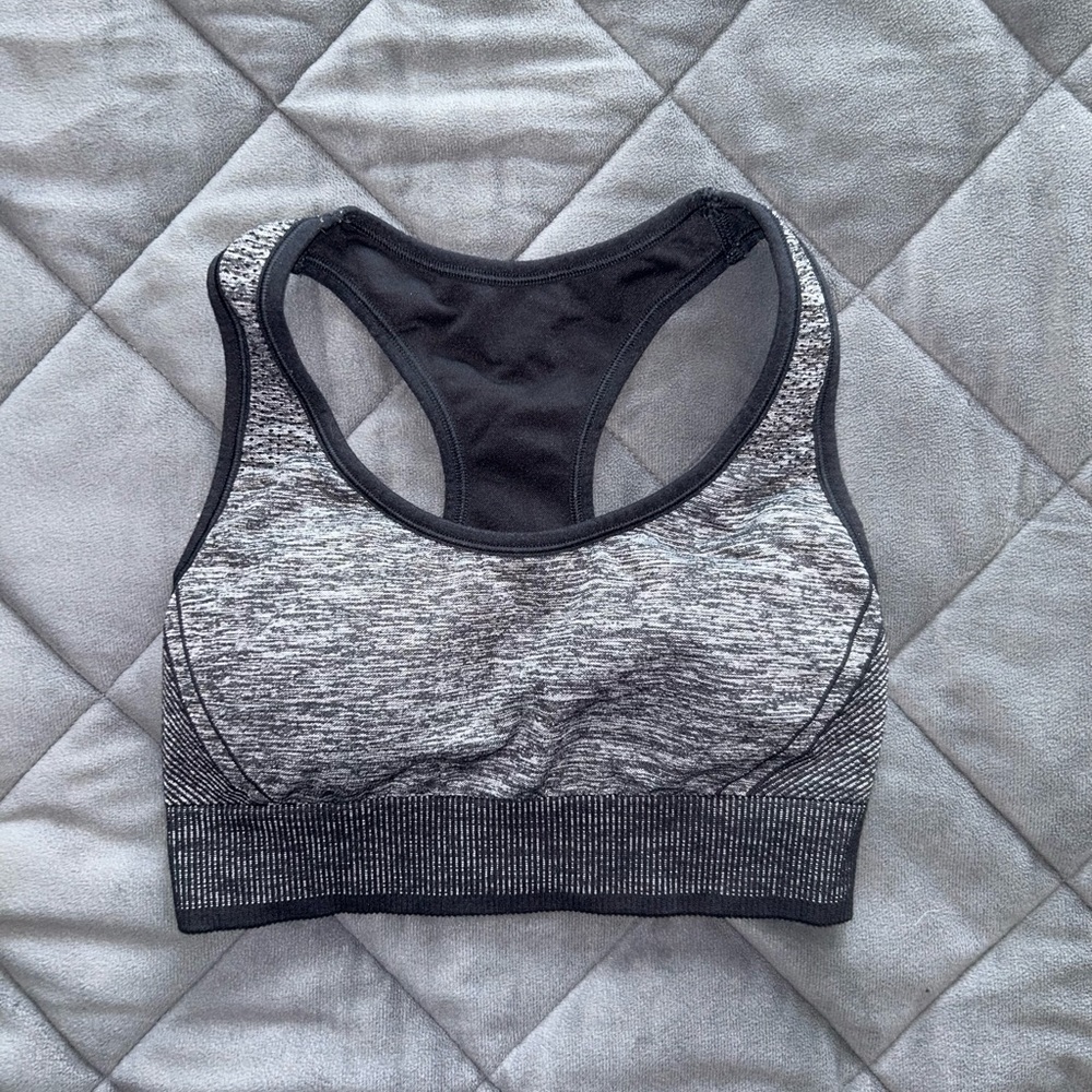 Grey and black sports bra